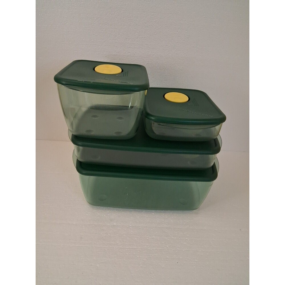 Tupperware Rock N Serve Set of 4 Rectangle Containers Vintage Hunter Green EUC